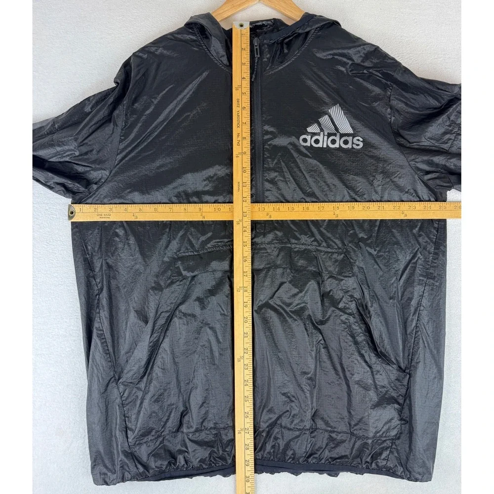 Adidas Windbreaker Jacket Mens‎ XL Black Quarter Zip Hooded Pullover HD4336